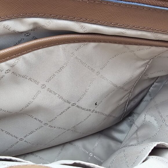 Michael Kors Walsh MK Logo Handbag Tote Purse Brown Tan Gold MSRP $278 - Picture 9 of 16